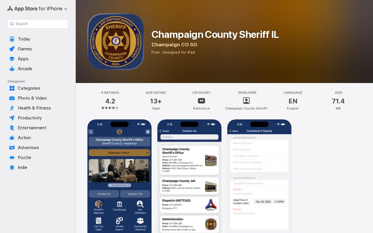 Official Champaign County Sheriff mobile app listing