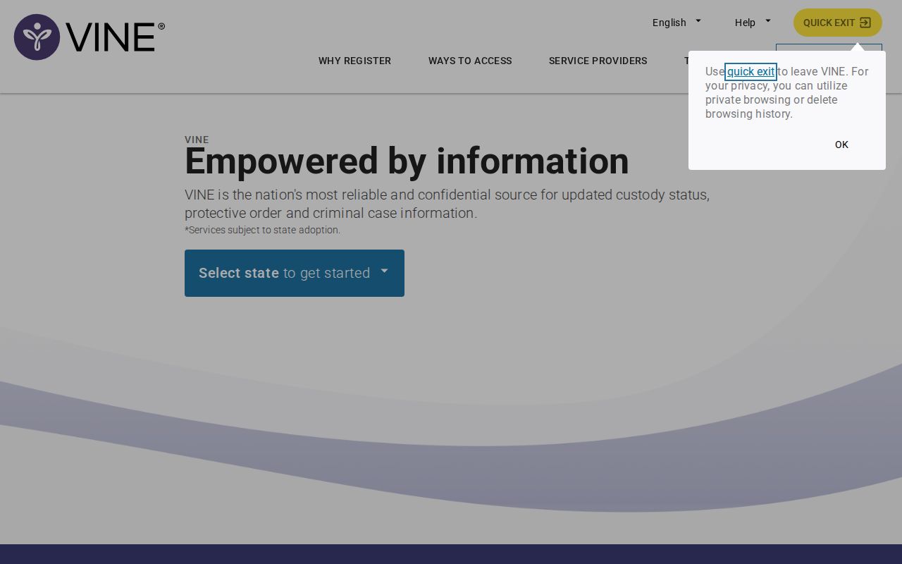 VINELink person custody search interface for selecting Illinois and searching identity details