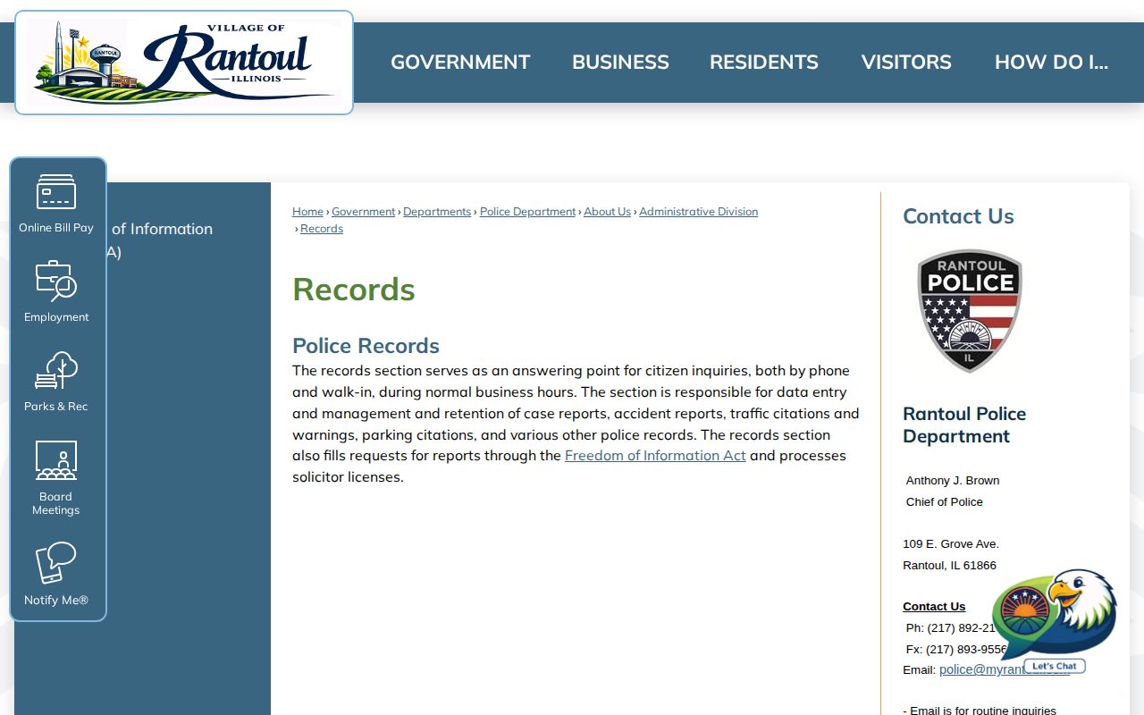 Rantoul Police recent arrest records request page